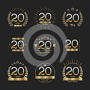 Twenty years anniversary celebration logotype. 20th anniversary logo collection.