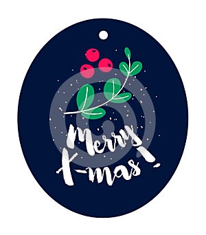 Twig and berries with text on dark background. Flat style. Vector