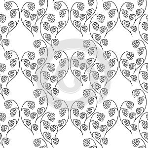 Twig of hops seamless pattern. Hand drawn vector background. Black and white