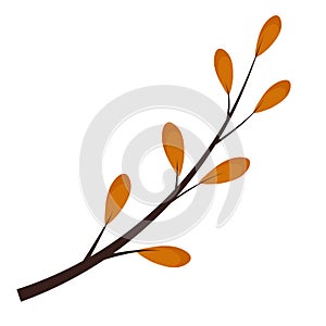 Twig with yellow leaves isolated on white background. Vector hand-drawn illustration in cartoon flat style. Perfect for