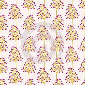 Twigs with berries, seamless pattern. Decorative herbs on a beige background