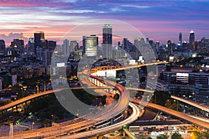 Twilight of Bangkok elevated road junction and interchange