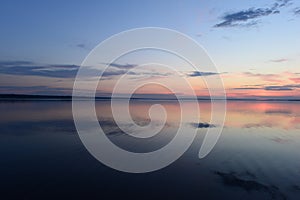 Twilight blue sky in the silence of a summer evening over calmness water lake