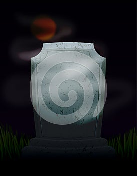 Twilight in cemetery at night. Moon on dark sky. mysterious Ghost Fog and tomb. Old Tombstone. Illustration for halloween scary h