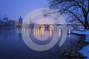 Twilight with the Charles Bridge, Prague, Czech Republic