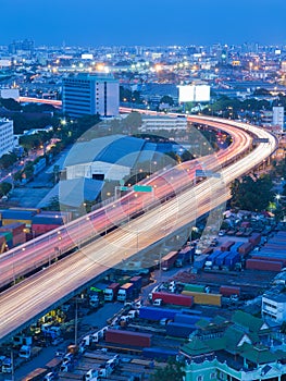 Twilight of city highway curved long exposure