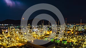 Twilight cityscape zone refinery industry factory and storage tank aerial view thailand