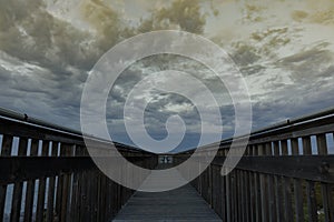 Twilight clouds forming over the boardwalk at Palo Alto Baylands