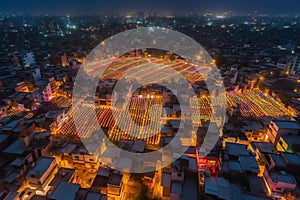 Twilight Diwali Celebrations: Aerial View of Colorful Lights in Urban India