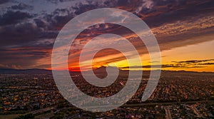 Twilight drone photo over a community in Brentwood, California