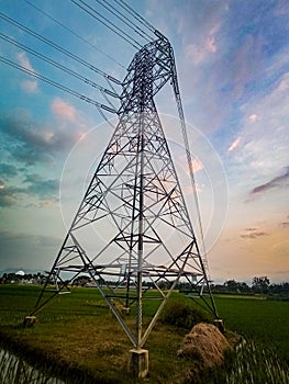 twilight with electricity poles in the afternoon