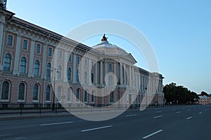 Twilight facade of the Academy of Fine Arts. St. Petersburg.