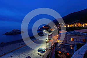 Twilight high angle view of the Qinbi Village