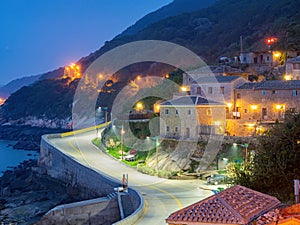 Twilight high angle view of the Qinbi Village