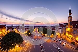 Twilight image with Oradea streets, Romania made with Generative AI