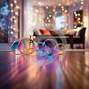 Twilight Kaleidoscope: Vibrant Blurred Lights in Modern Living Room photo