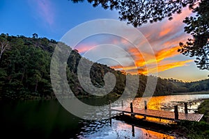 Twilight landscape lake dock