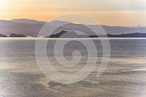 Twilight landscape over the Atlantic Ocean south of Staffin, Isle of Skye