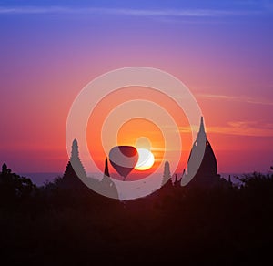 Twilight magical sunset in Bagan Myanmar (Burma)hot