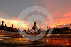 Twilight at Memorial reign near Wat Phra Kaew (Temple of the Emerald Buddha)