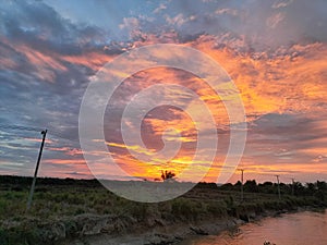 Twilight on  Musi river palembang indonesia