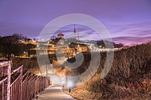 Twilight at namsan park and purple sky,seoul south korea