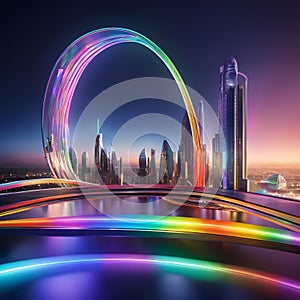 Twilight Neon Arcs in Futuristic Metropolis: A Vision of Tomorrow& x27;s Skyline.