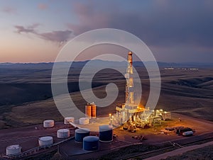 Twilight Oil Drilling Rig Landscape