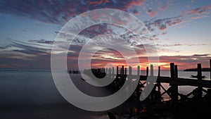 Twilight on the old wooden dock