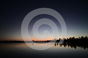 Twilight over Pine Glades Lake in Everglades National Park, Florida.