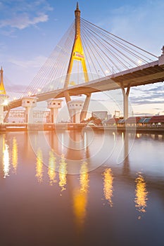 Twilight over Suspension bridge