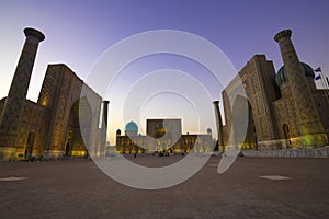 Twilight on Registan Square. Samarkand. Uzbekistan