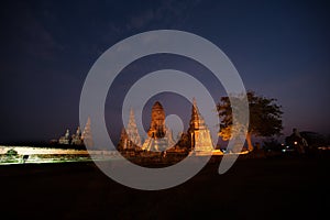 Twilight scene of Pagoda in Wat Chaiwatthanaram,Thailand.