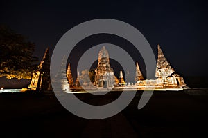 Twilight scene of Pagoda in Wat Chaiwatthanaram,Thailand.