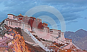 Twilight Scene of Potala Palace in Lhasa, Tibet Autonomous Region. Former Dalai Lama residence, now is a museum and World Heritage