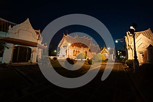 Twilight scene at Wat Benjamabopit Dusitwanaram Monastery.