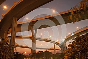 Twilight scenic view of The Bhumibol Bridge.