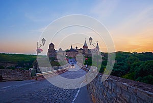 The twilight sky over the Kamianets-Podilskyi Castle, Ukraine