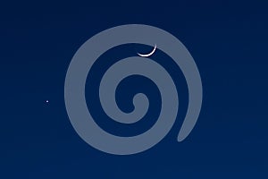 Twilight sky view with the waning moon and Venus, for background