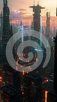 Twilight Skyscrapers: A Futuristic Cityscape of Cryptocurrency photo
