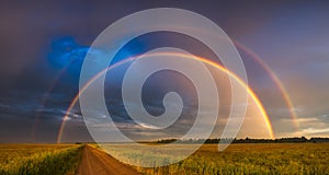 Twilight Splendor: The Mesmerizing Double Rainbow Landscape