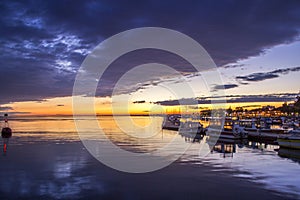 Twilight sunset at Ria Formosa wetlands natural conservation reg