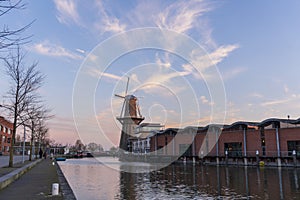 Twilight after sunset shot in Schiedam, Netherlands is famous for its windmills which are the highest in the world and