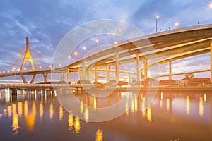 Twilight suspension bridge connect to interchange highway