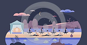 Twilight tranquility session with yoga or meditation tiny person concept