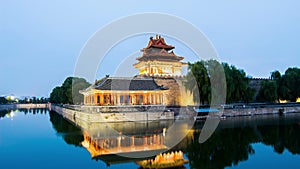 Twilight at turret of Forbidden City,Beijing,China