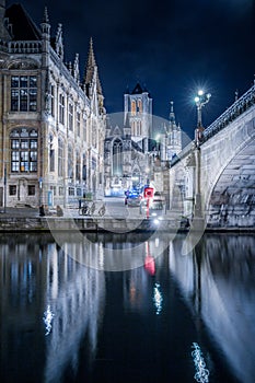 Twilight view of Ghent, Flanders, Belgium