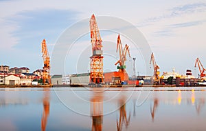 Twilight view of industrial port photo