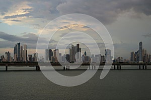 Twilight view of Panama City skyline from Old City with Cinta Costera photo
