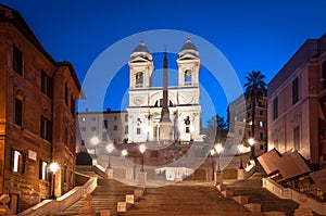 Twilight walking in Rome, Scalinata di Trinita dei Monti church.